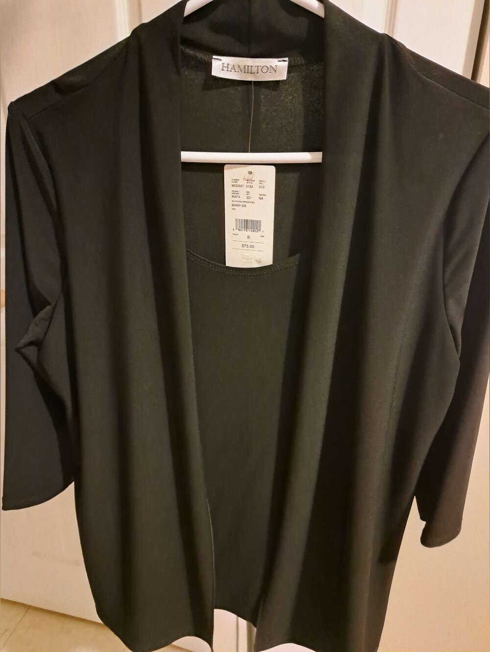 Hamilton Black Open-Front Draped Blazer Top